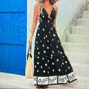 Elegant Black Floral Maxi Dress